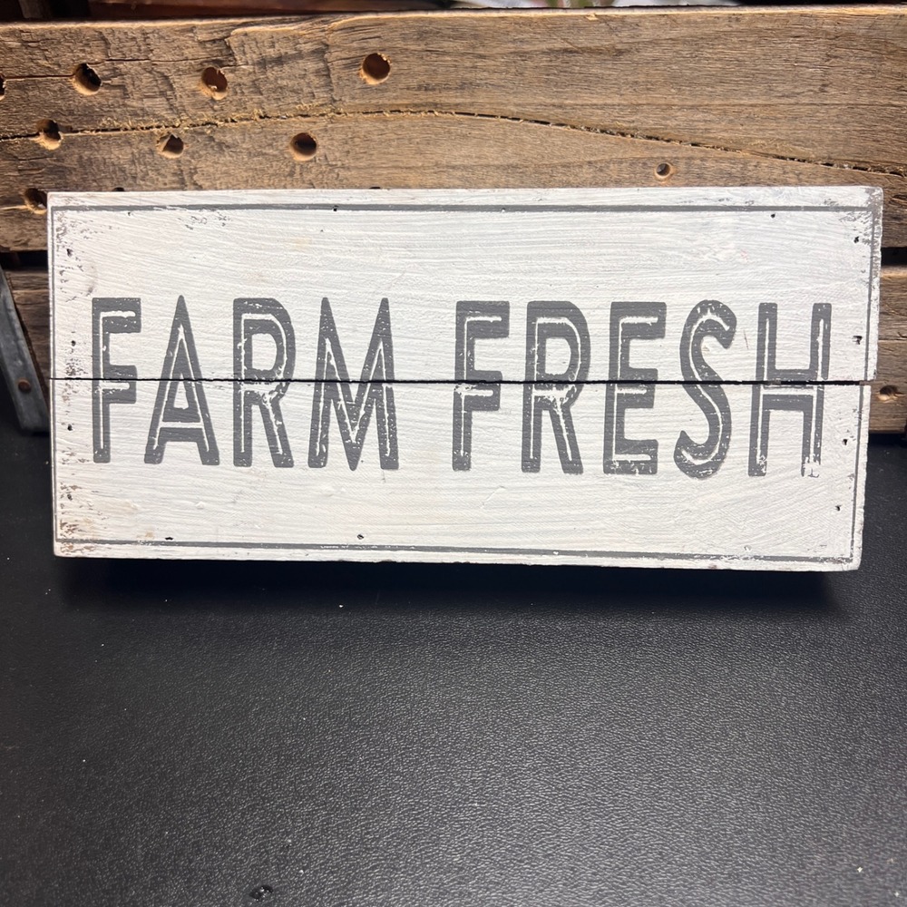 Farm Fresh Distressed Wood Sign Rustic Farmhouse Wall Decor Grey White PW90286